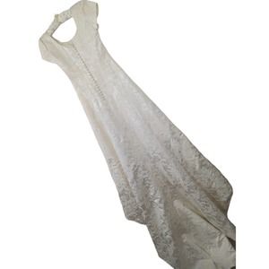 OLEG CASSINI! EXQUISITE EMBROIDERED WEDDING GOWN! TRAIN, BUTTON BACK! SZ 14